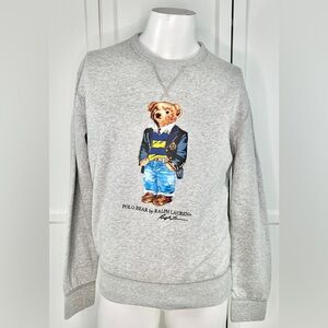 Polo Bear Ralph Lauren Sweatshirt Mens Crewneck Gray Fleece Preppy NWOT